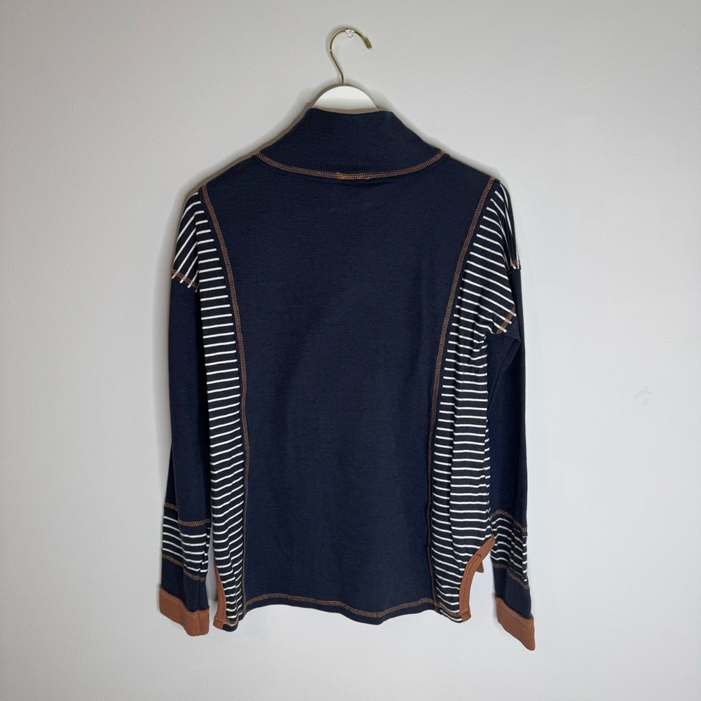 Hem & Thread | Navy and Burnt Orange Striped Women's Long Sleeve Top | Size Med - Picture 6 of 7